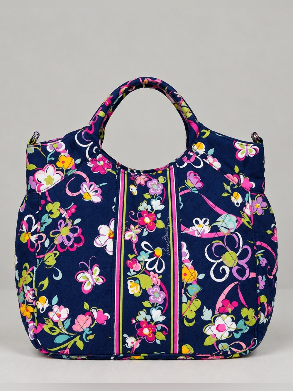 Vera Bradley Butterfly Dark Floral Handbag Shoulder Bag Tote Large Bohemian